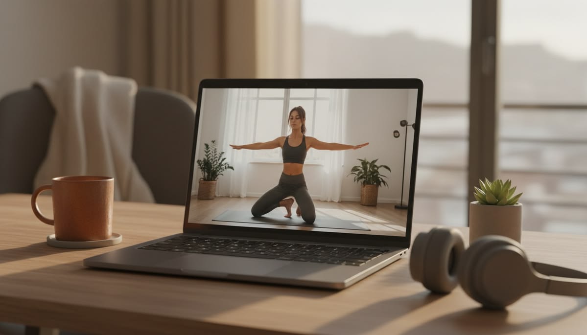 Clase de Pilates en Casa con Laptop
